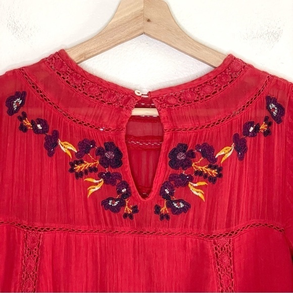 Free People Perfectly Victorian Floral Embroidered Boho Mini Dress Tomato XS - Picture 11 of 16